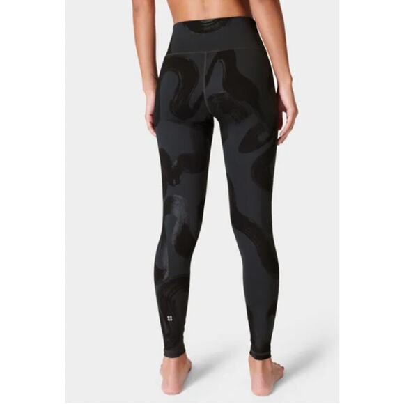 Sweaty Betty Goddess Workout Leggings Black Paint Lines Foil Print - Picture 3 of 8